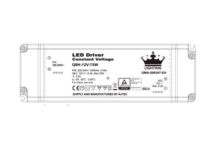 LED DRIVER CONSTANT VOLTAGE Q8H-12V-75W